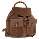 GUCCI Bamboo Backpack Suede Brown Gold 003 2058 0016 Auth 167968-1
