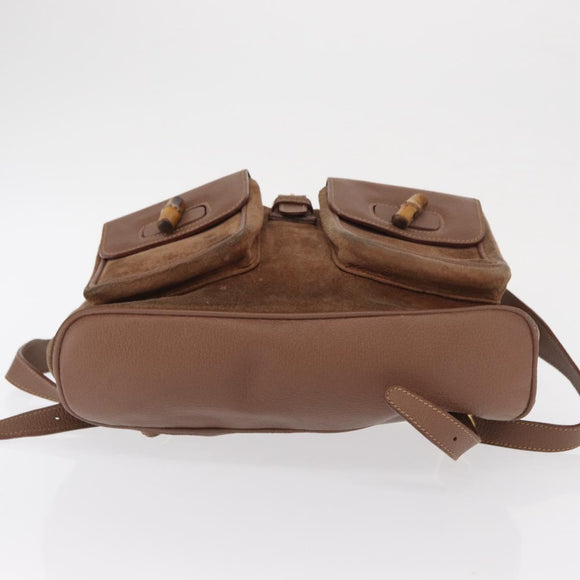 GUCCI Bamboo Backpack Suede Brown Gold 003 2058 0016 Auth 167968