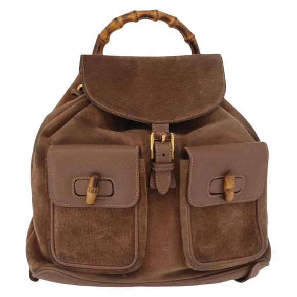 GUCCI Bamboo Backpack Suede Brown Gold 003 2058 0016 Auth 167968