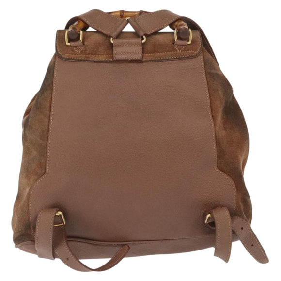 GUCCI Bamboo Backpack Suede Brown Gold 003 2058 0016 Auth 167968