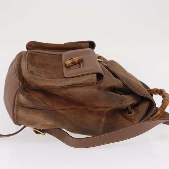 GUCCI Bamboo Backpack Suede Brown Gold 003 2058 0016 Auth 167968
