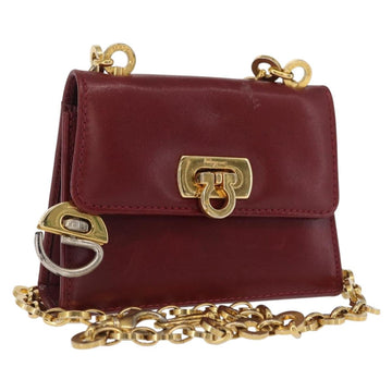 Salvatore Ferragamo Chain Shoulder Pouch Gancini Leather Red Gold Auth 167969