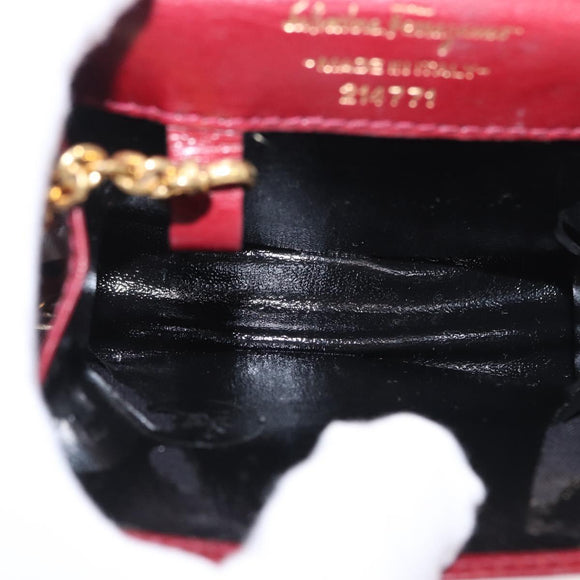 Salvatore Ferragamo Chain Shoulder Pouch Gancini Leather Red Gold Auth 167969