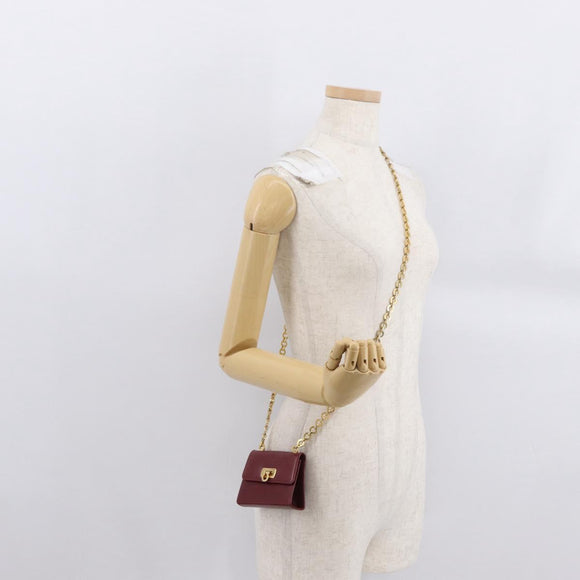 Salvatore Ferragamo Chain Shoulder Pouch Gancini Leather Red Gold Auth 167969