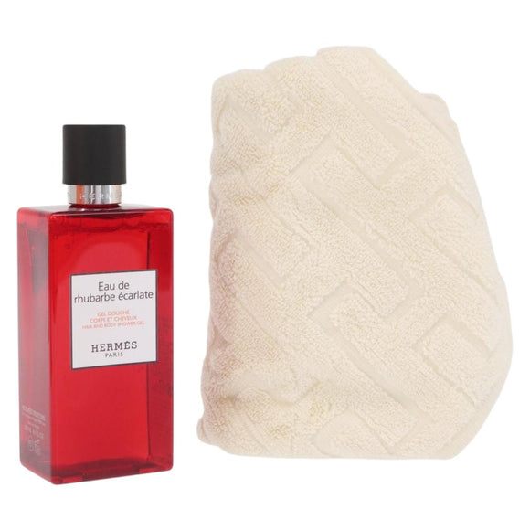 HERMES Eau de Barbe Ecarlatte Gift Set Handkerchief Cotton Beige Auth 167972