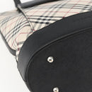 BURBERRY Nova Check Tote Bag Canvas Beige Silver Auth 167990-11