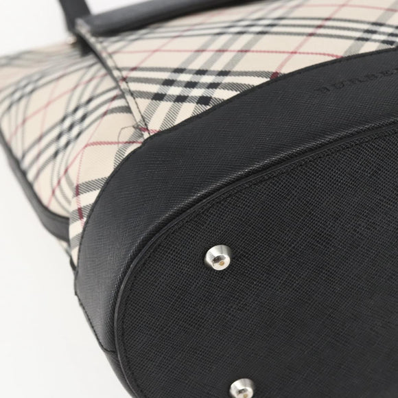 BURBERRY Nova Check Tote Bag Canvas Beige Silver Auth 167990