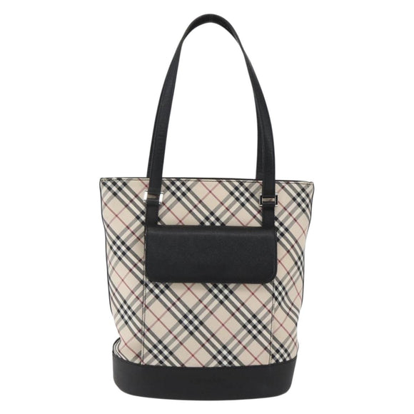 BURBERRY Nova Check Tote Bag Canvas Beige Silver Auth 167990