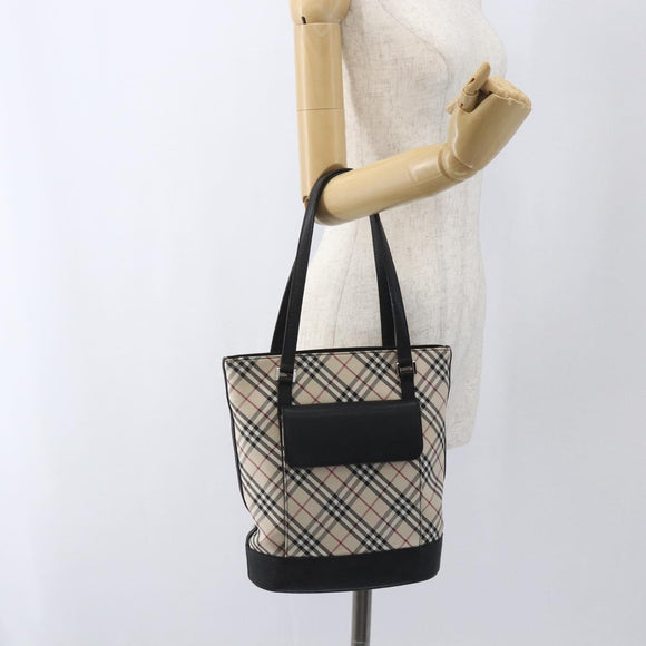 BURBERRY Nova Check Tote Bag Canvas Beige Silver Auth 167990