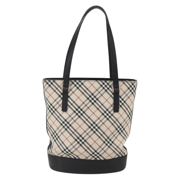 BURBERRY Nova Check Tote Bag Canvas Beige Silver Auth 167990