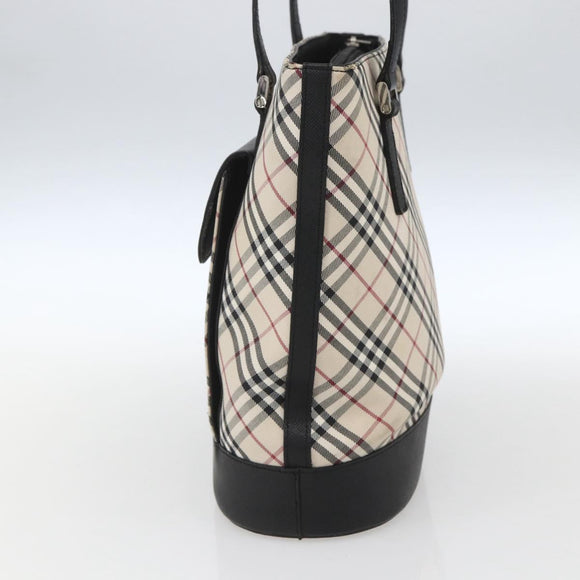 BURBERRY Nova Check Tote Bag Canvas Beige Silver Auth 167990