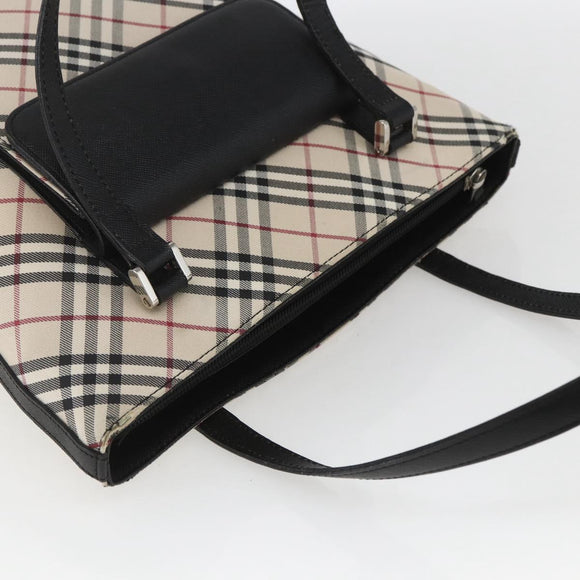 BURBERRY Nova Check Tote Bag Canvas Beige Silver Auth 167990