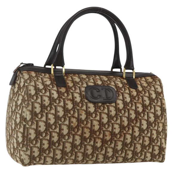 Christian Dior Trotter Canvas Boston Bag Beige Gold Auth 167991
