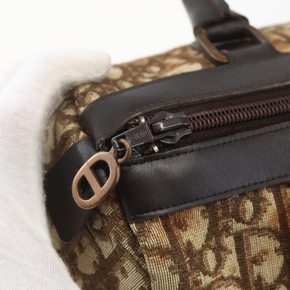 Christian Dior Trotter Canvas Boston Bag Beige Gold Auth 167991