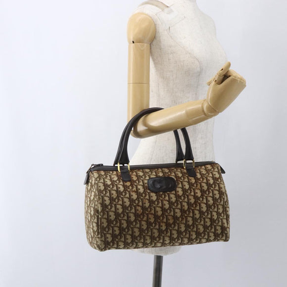 Christian Dior Trotter Canvas Boston Bag Beige Gold Auth 167991