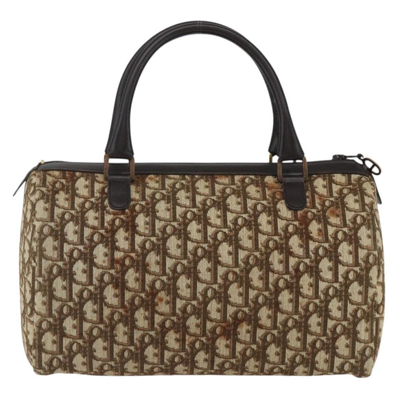 Christian Dior Trotter Canvas Boston Bag Beige Gold Auth 167991