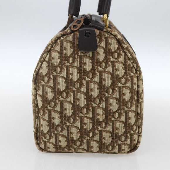 Christian Dior Trotter Canvas Boston Bag Beige Gold Auth 167991