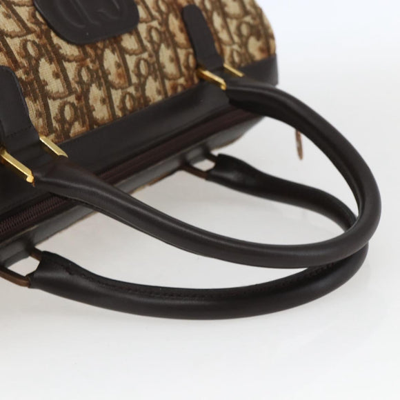 Christian Dior Trotter Canvas Boston Bag Beige Gold Auth 167991