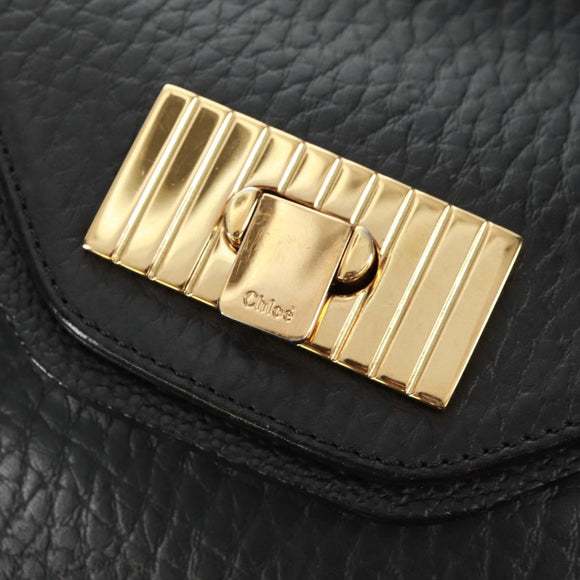 Chloe Chain Shoulder Bag Leather Black Gold Auth 167993V