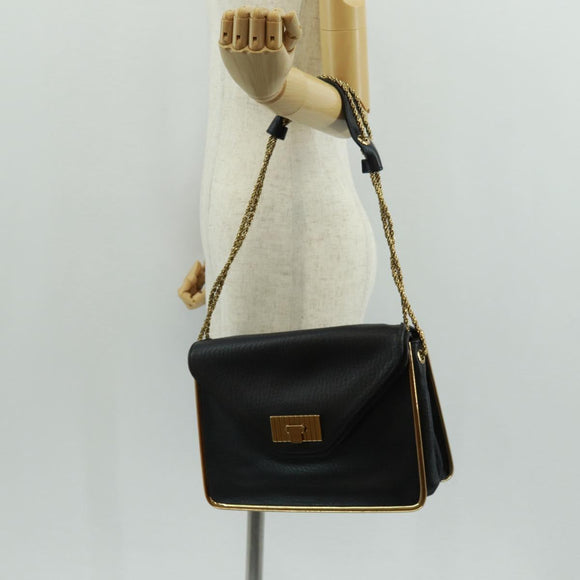 Chloe Chain Shoulder Bag Leather Black Gold Auth 167993V