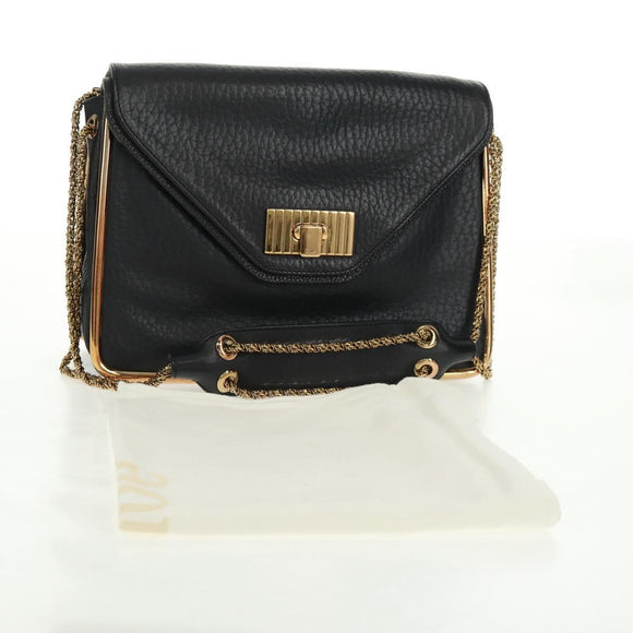 Chloe Chain Shoulder Bag Leather Black Gold Auth 167993V