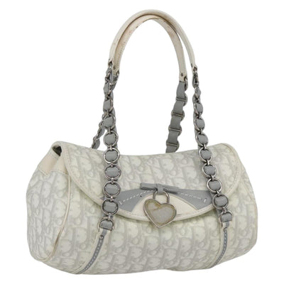 Christian Dior Trotter Canvas Romantic Chain Bag PVC White Silver Auth 167994