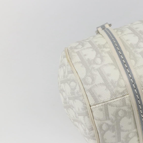 Christian Dior Trotter Canvas Romantic Chain Bag PVC White Silver Auth 167994