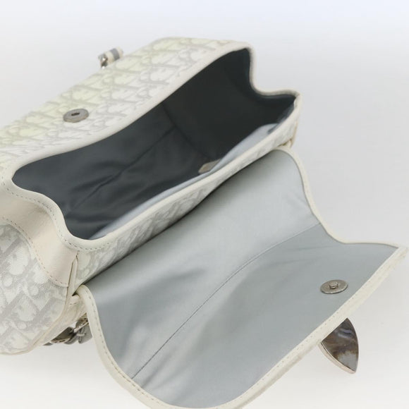Christian Dior Trotter Canvas Romantic Chain Bag PVC White Silver Auth 167994