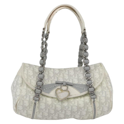 Christian Dior Trotter Canvas Romantic Chain Bag PVC White Silver Auth 167994 - 0