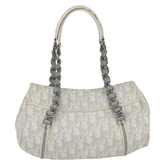 Christian Dior Trotter Canvas Romantic Chain Bag PVC White Silver Auth 167994