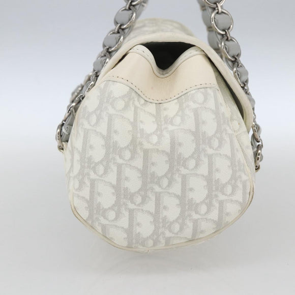 Christian Dior Trotter Canvas Romantic Chain Bag PVC White Silver Auth 167994