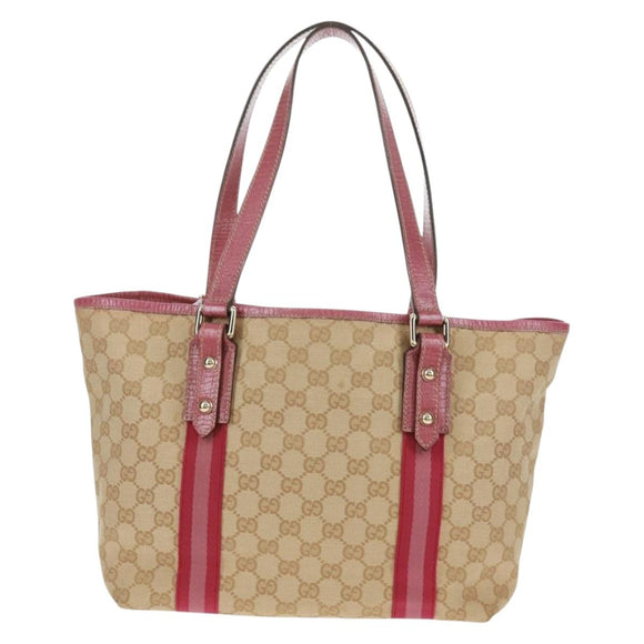 GUCCI GG Canvas Sherry Line Tote Bag Beige Gold 137396 Auth 167995V