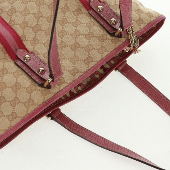 GUCCI GG Canvas Sherry Line Tote Bag Beige Gold 137396 Auth 167995V