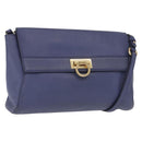 Salvatore Ferragamo Gancini Shoulder Bag Leather Navy Gold Auth 167996-1
