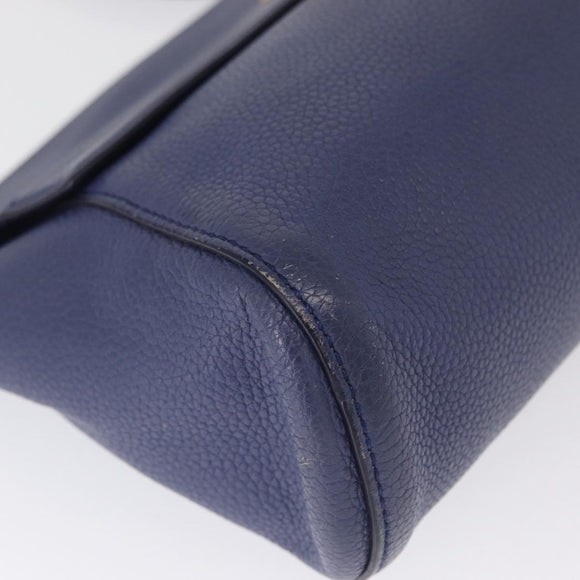 Salvatore Ferragamo Gancini Shoulder Bag Leather Navy Gold Auth 167996