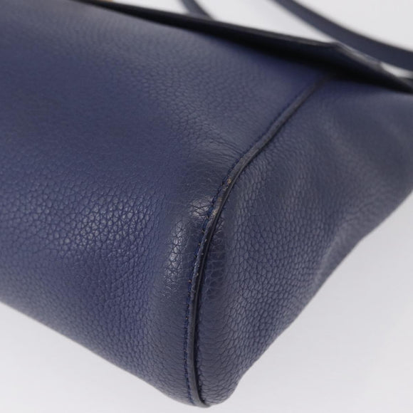 Salvatore Ferragamo Gancini Shoulder Bag Leather Navy Gold Auth 167996