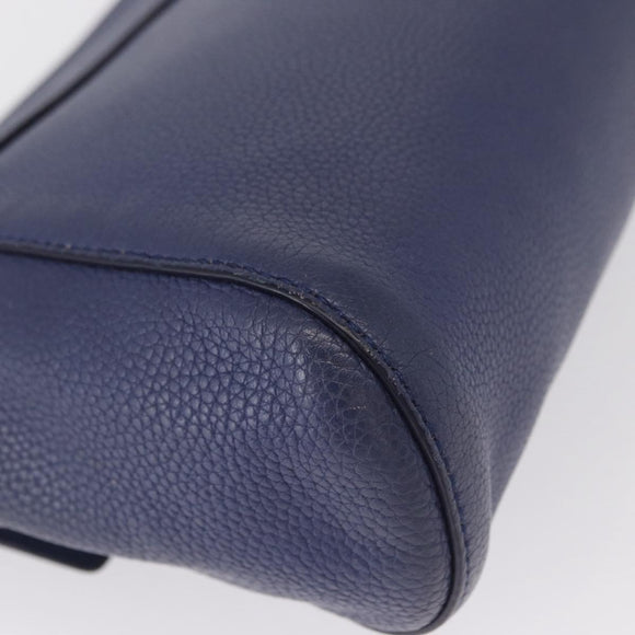 Salvatore Ferragamo Gancini Shoulder Bag Leather Navy Gold Auth 167996