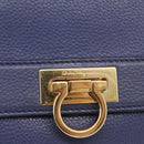 Salvatore Ferragamo Gancini Shoulder Bag Leather Navy Gold Auth 167996-17