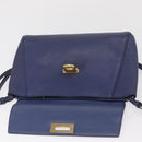 Salvatore Ferragamo Gancini Shoulder Bag Leather Navy Gold Auth 167996-10
