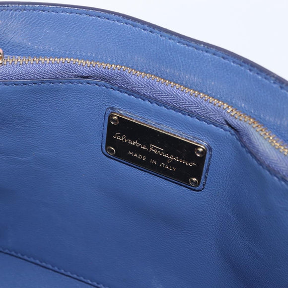 Salvatore Ferragamo Gancini Shoulder Bag Leather Navy Gold Auth 167996