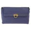 Salvatore Ferragamo Gancini Shoulder Bag Leather Navy Gold Auth 167996-13
