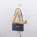 Salvatore Ferragamo Gancini Shoulder Bag Leather Navy Gold Auth 167996-23