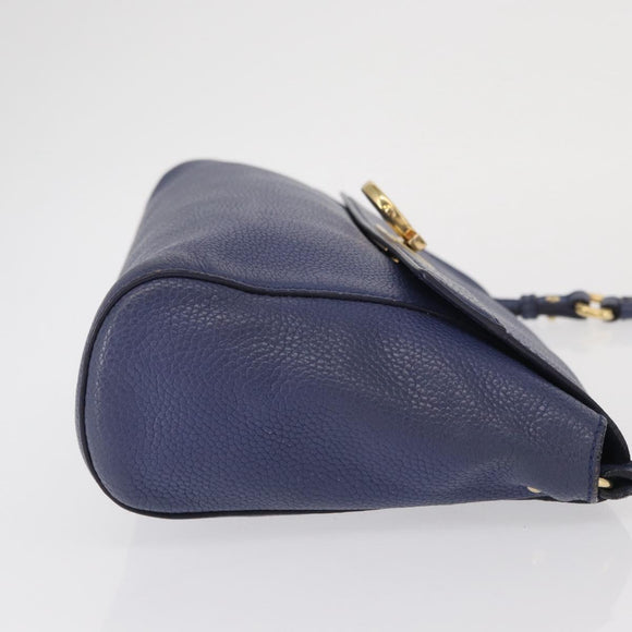 Salvatore Ferragamo Gancini Shoulder Bag Leather Navy Gold Auth 167996