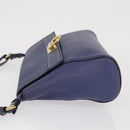 Salvatore Ferragamo Gancini Shoulder Bag Leather Navy Gold Auth 167996-4