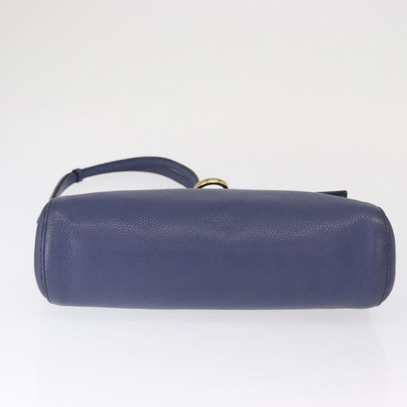 Salvatore Ferragamo Gancini Shoulder Bag Leather Navy Gold Auth 167996