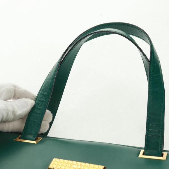 Christian Dior Hand Bag Leather Green Gold Auth 167999V