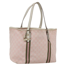 GUCCI GG Canvas Sherry Line Tote Bag Pink Gold khaki 139260 Auth 168002