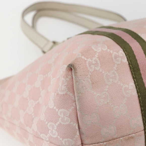 GUCCI GG Canvas Sherry Line Tote Bag Roze Goud kaki 139260 Auth 168002