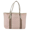 GUCCI GG Canvas Sherry Line Tote Bag Pink Gold khaki 139260 Auth 168002-2