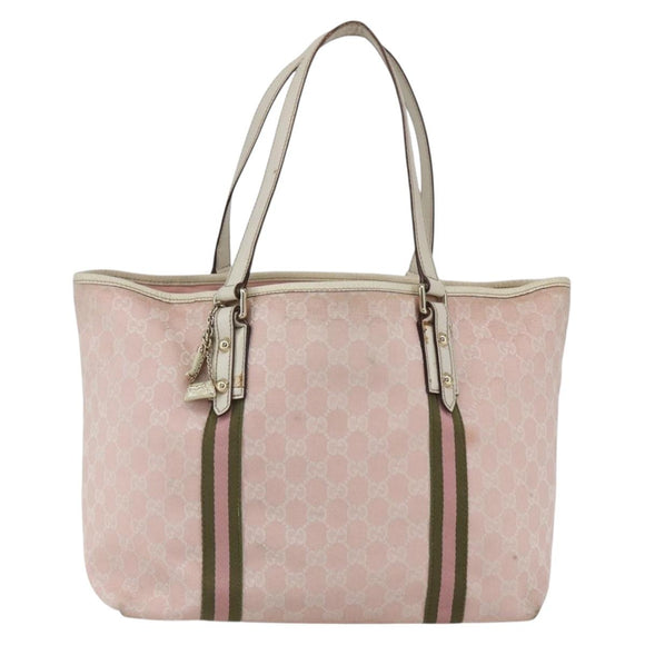 GUCCI GG Canvas Sherry Line Tote Bag Pink Gold khaki 139260 Auth 168002